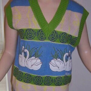 House of Sunny Womens Swan Lake Green Colorblock Knit Sweater Vest US Sz 4